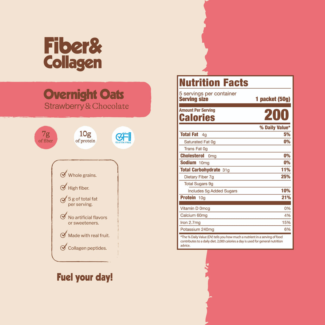 Overnight Oats Strawberry Chocolate Fiber & Collagen - 5 pack